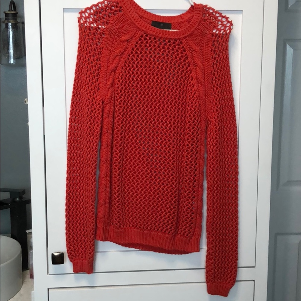 Orange, cable knit, sweater